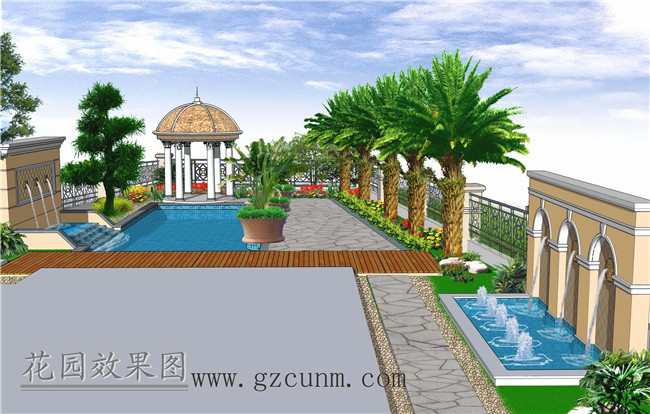 广州欧式别墅花园庭院设计效果图