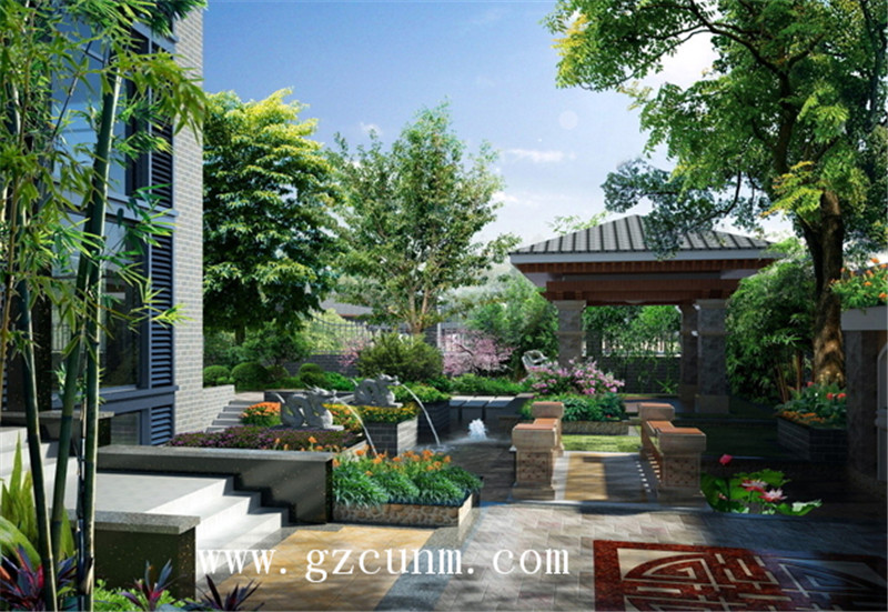 中式别墅庭院景观设计案例图片2