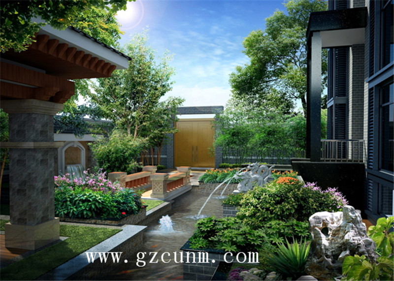 中式别墅庭院景观设计案例图片1