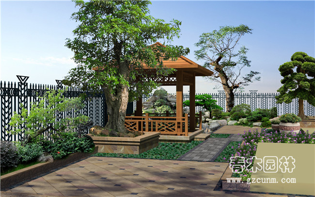 150平方别墅庭院景观设计效果图1