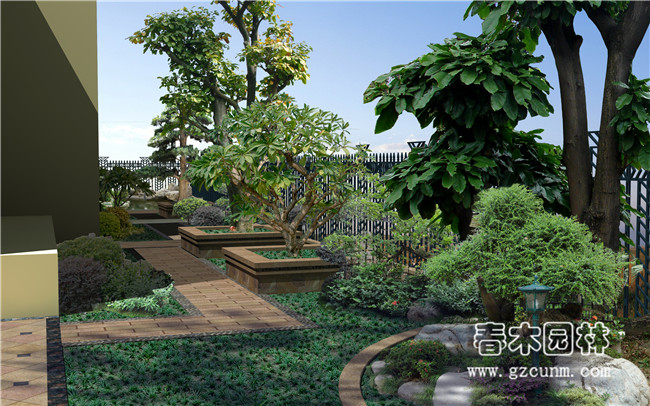 150平方别墅庭院景观设计效果图2