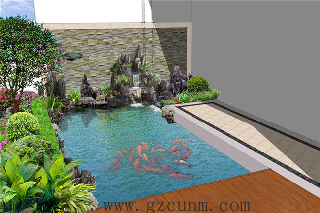 别墅花园鱼池设计效果图