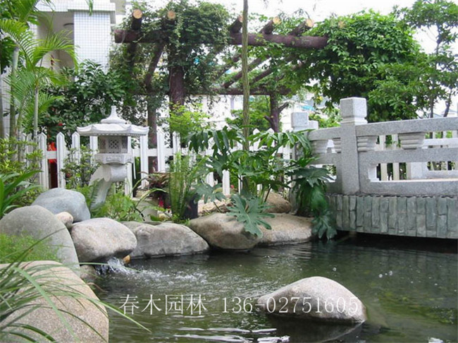 日式庭院鱼池假山图片